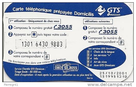 CARTE-PREPAYEE-50F-GTS-OMNICOM-DOMICILIS-FINE--31/10/2 001-NON GRATTE -TBE- - Autres & Non Classés