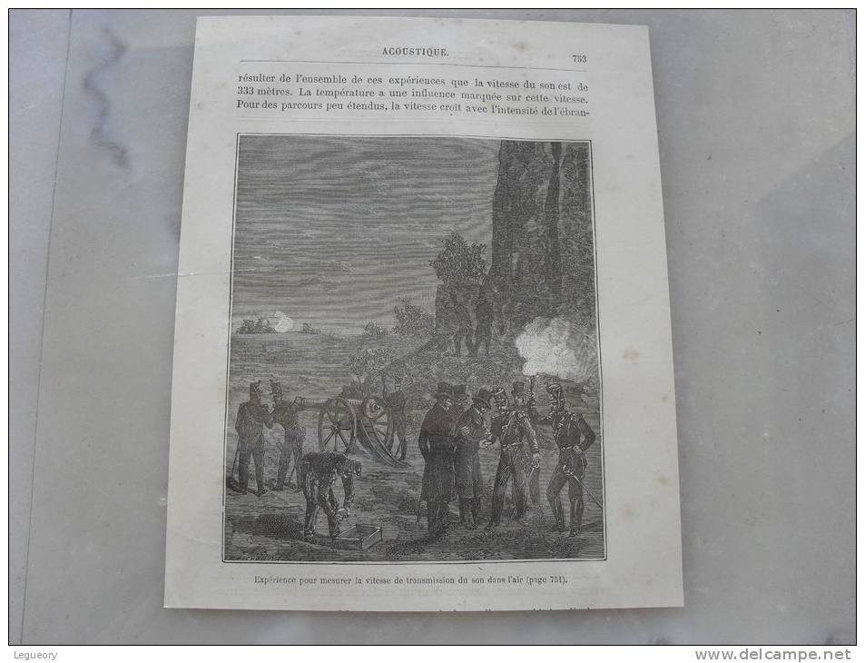 Gravure Physique Et Chimie Populaires   1878  ( Acoustique) Experience Pour Mesurer La Vitesse De Transmission Du Son D - Prenten & Gravure