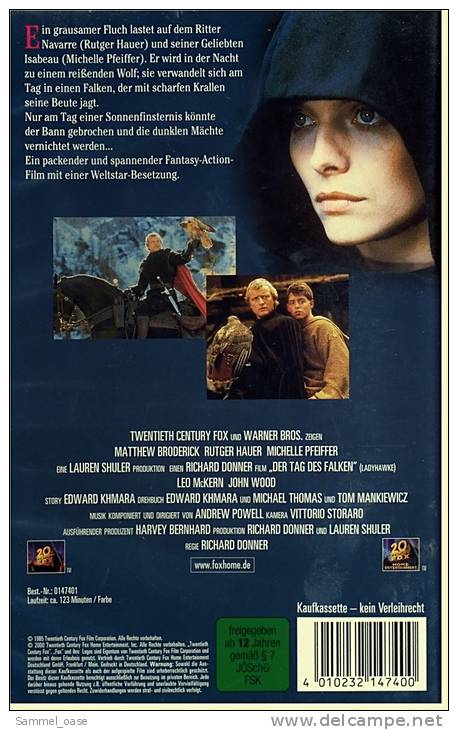 VHS Video  -  Der Tag Des Falken  -  Mit Michelle Pfeiffer, Rutger Hauer, Matthew Broderick, Leo McKern, John Wood - Science-Fiction & Fantasy