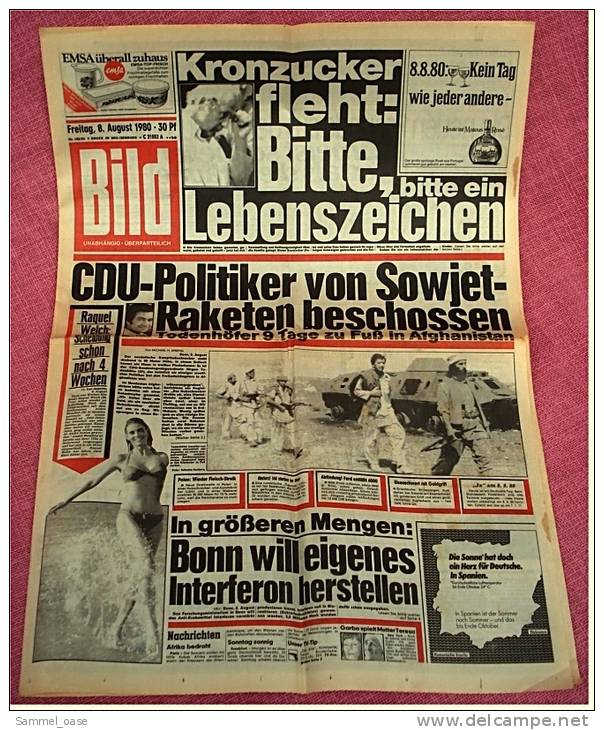 BILD-Zeitung Vom 8.8. 1980 Mit : CDU-Politiker Todenhöfer Von Sowjet-Raketen Beschossen - Autres & Non Classés