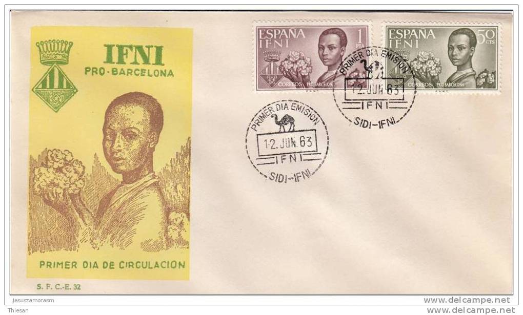 Maroc Morocco Ifni FDC 1963 Lettre Cover Enveloppe 1er Jour Pour Barcelone - Ifni