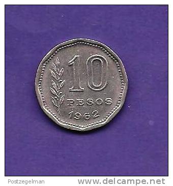 ARGENTINA 1962,  Circulated Coin XF, 10 Pesos, Nickel Clad Steel KM 35 C90.177 - Argentinië