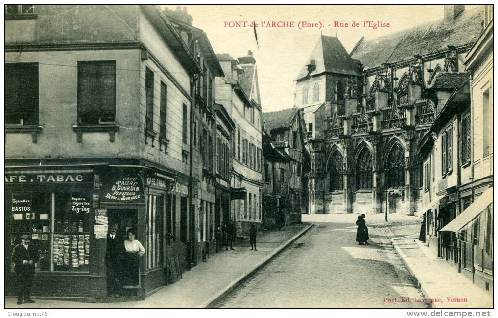 27-PONT DE L'ARCHE...RUE DE L'EGLISE AVEC TABAC GROS PLAN......CPA  ANIMEE - Pont-de-l'Arche