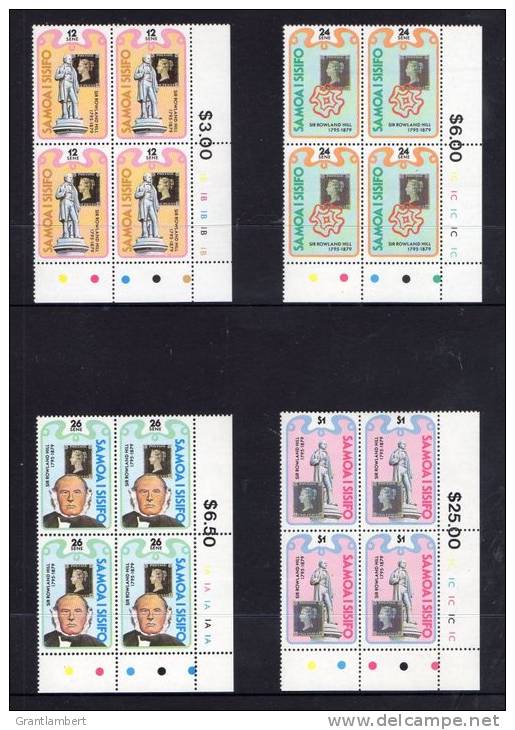 Samoa 1979 Rowland Hill Set As Corner Blocks Of 4 MNH - Samoa (Staat)