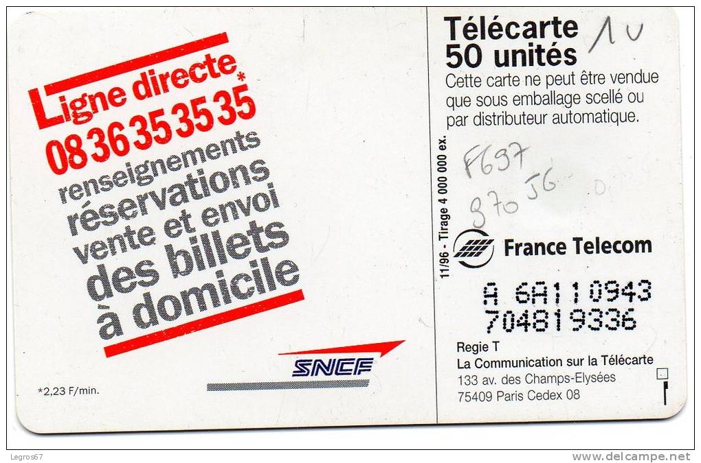 F 697 970 JG SNCF - LIGNES DIRECTES - 1996