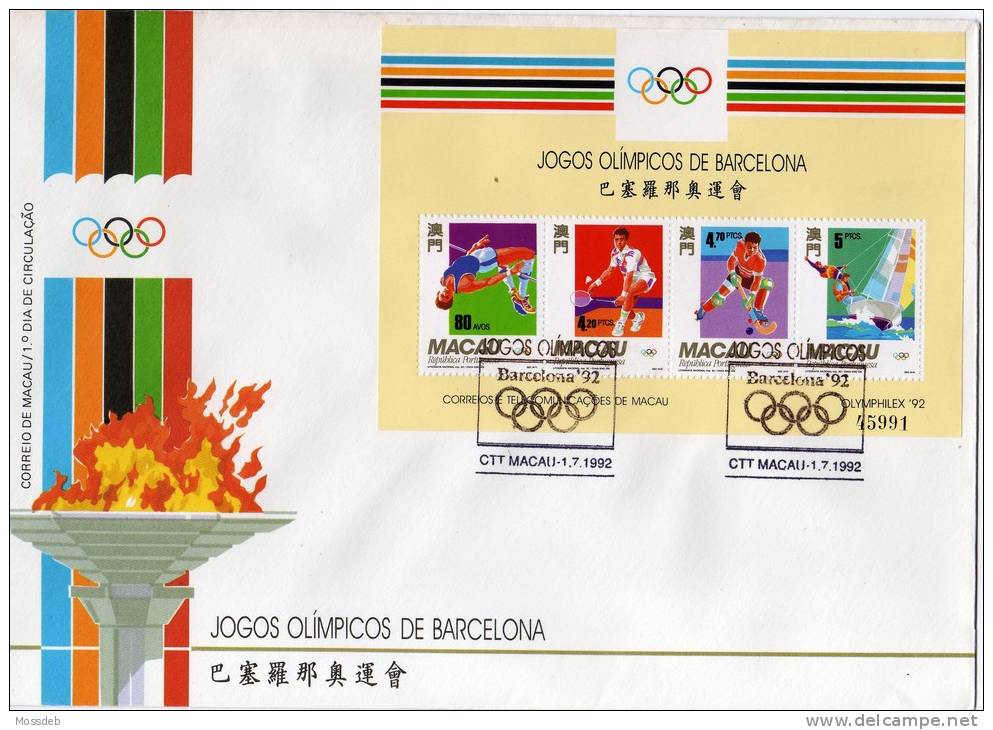 MACAU 1992  JOGOS OLÍMPICOS DE BARCELONA  JEUX OLYMPICS DE BARCELONA OLYMPICS OF BARCELONA - FDC