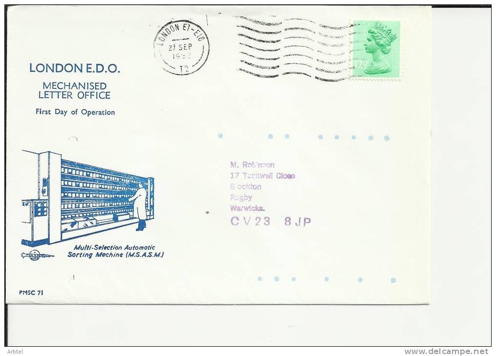 INGLATERRA LONDON CC MECHANISED LETTER OFFICE FIRST DAY OPERATION 1982 - Zipcode