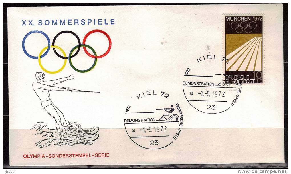 ALLEMAGNE  FDC   Cachet  Kiel 72   Le  1-9- 1972   JO 1972   Logo Stade Ski Nautique - Ski Nautique