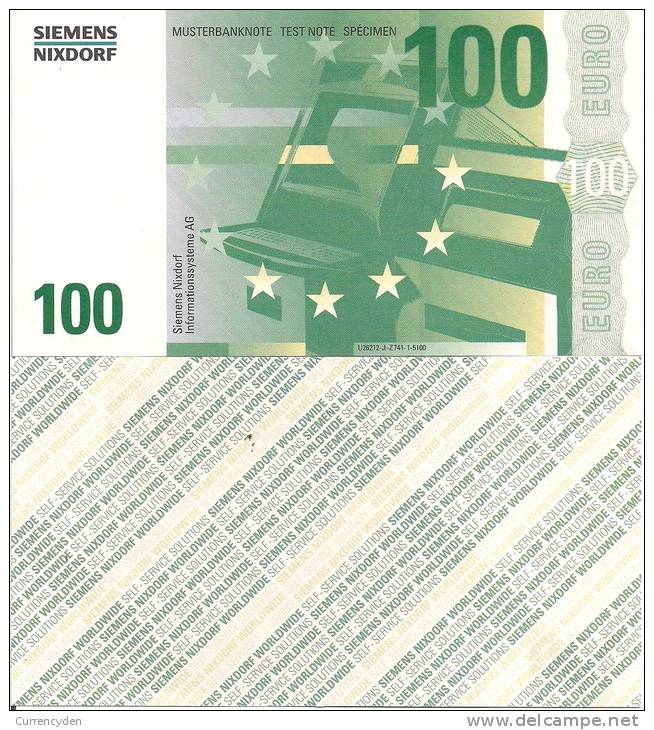 Test Note - SNIX-165, 100 Euro, Siemens Nixdorf, Euro Stars / ATM - [17] Falsi & Campioni
