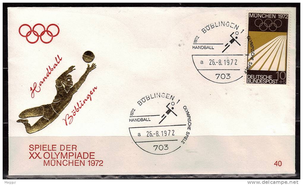 ALLEMAGNE  FDC   Cachet  Boblingen  Le  26-8- 1972   JO 1972   Logo Stade Course Hand Ball - Handball