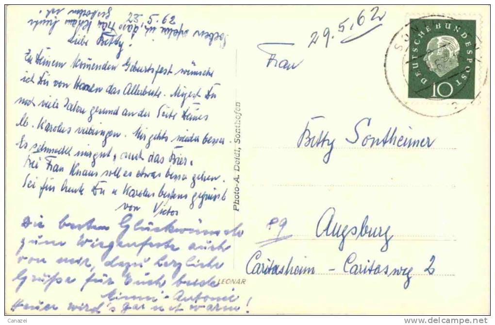 AK Poststempel Sonthofen, Gel 1962 - Sonthofen