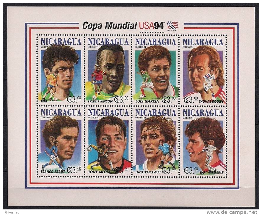 NICARAGUA 1994,  HOJA BLOQUE EN NUEVO, PERFECTA, FÚTBOL, COPA MUNDIAL USA 94 - 1994 – USA