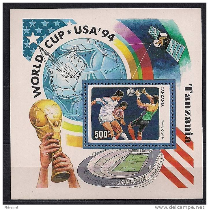 TANZANIA YVERT HB 200**,   HOJA BLOQUE EN NUEVO, PERFECTA, FÚTBOL, COPA MUNDIAL USA 94 - 1994 – USA