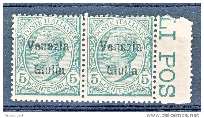 Venezia Giulia 1918-19 SS 2 N. 21 C. 5 Verde Coppia Orizzontale Bordo Di Foglio MNH - Vénétie Julienne