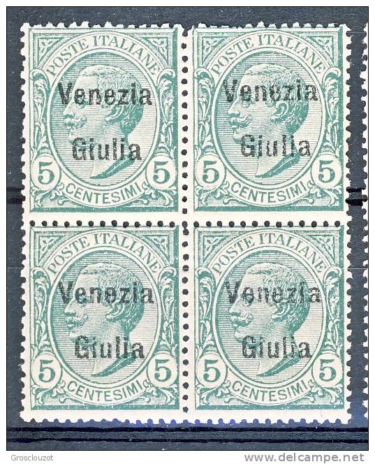 Venezia Giulia 1918-19 SS 2 N. 21 C. 5 Verde QUARTINA MNH - Venezia Giulia