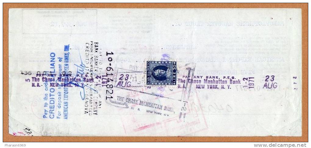 Timbre Fiscal ? Sur Cheque Antwerpen New York Genua  - 2 Scans - Revenue Stamps