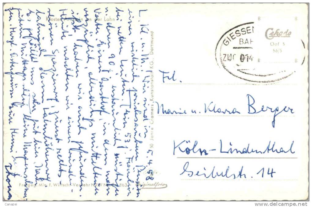 AK Kloster Arnstein An Der Lahn, Gel 1958 - Nassau