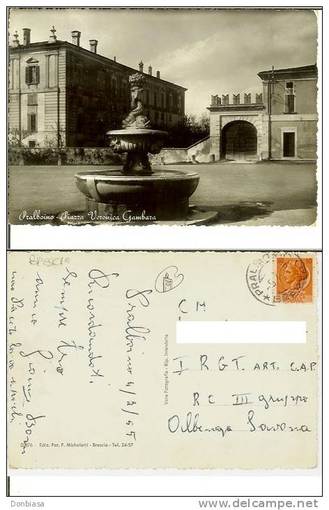 Pralboino (Brescia): Piazza Veronica Gambara. Cartolina B/n Viaggiata 1955 (timbro Postale) - Brescia