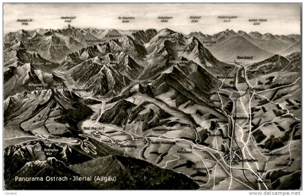 AK Panorama Ostrach-Illertal, Sonthofen,Bad Oberdorf,Oberjoch,Hindelang,gel 1957 - Sonthofen