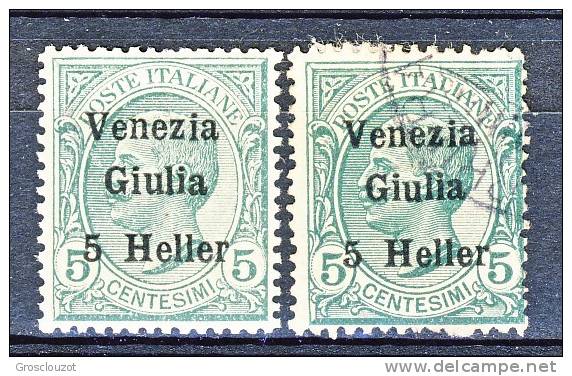 Venezia Giulia 1918-19 SS 3 N. 30 H. 5 Su C. 5 Verde MNH E USATO - Venezia Giulia