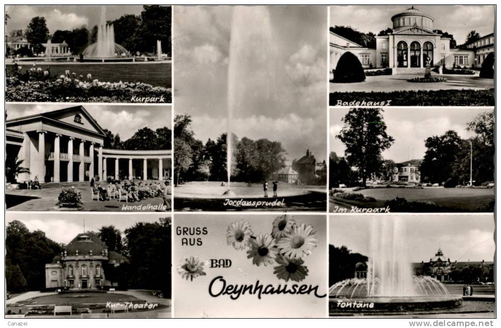 AK Bad Oeynhausen, Kurpark, Badehaus, Fontäne, Gel 1958 - Bad Oeynhausen