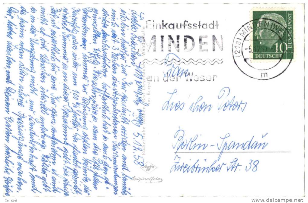 AK Bad Oeynhausen, Kurpark, Badehaus, Fontäne, Gel 1958 - Bad Oeynhausen