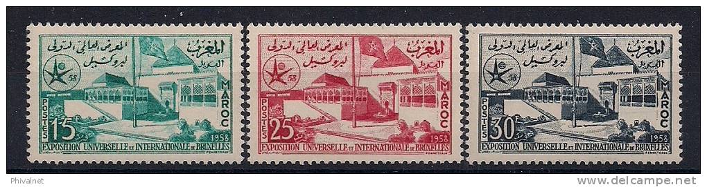 MARRUECOS 1958, YVERT 383/385**, EXPOSICIÓN UNIVERSAL E INTERNACIONAL DE BRUSELAS - Marokko (1956-...)