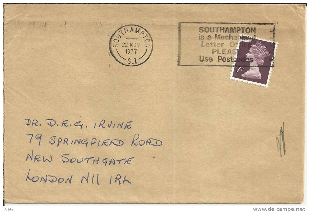 INGLATERRA CC SOUTHAMPTON MAT ..IS A MECHANISM LETTER OFFICE CODIGO POSTAL - Postleitzahl