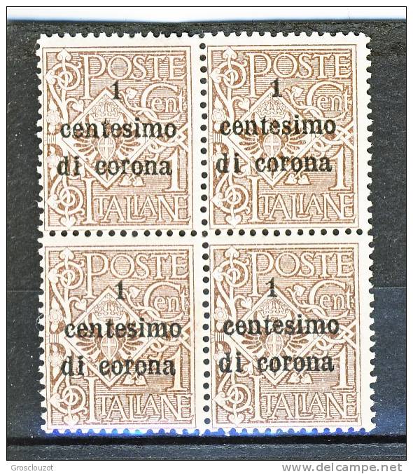 Trento E Trieste 1919 SS 1 N. 1 C. 1 Su C. 1 Bruno QUARTINA MNH - Trente & Trieste