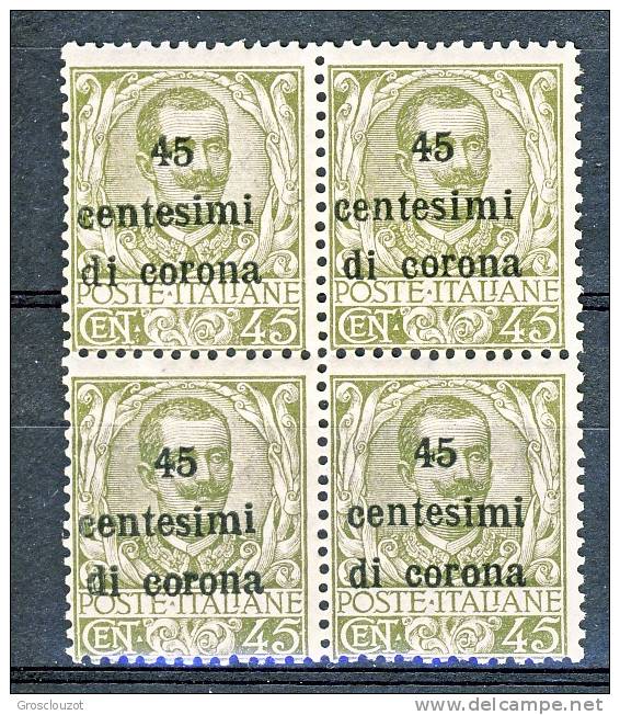 Trento E Trieste 1919 SS 1 N. 8 C. 45 Su C. 45 Oliva QUARTINA MNH - Trente & Trieste