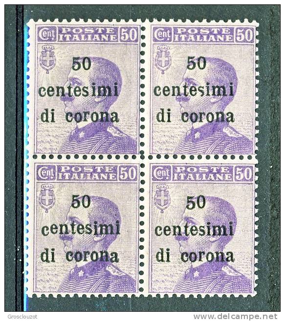 Trento E Trieste 1919 SS 1 N. 9 C. 50 Su C. 50 Violetto QUARTINA MNH - Trentino & Triest