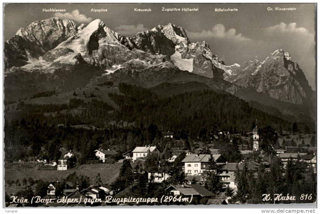 AK Krün Gegen Zugspitze, Gel 1957, Huber 816 - Zugspitze