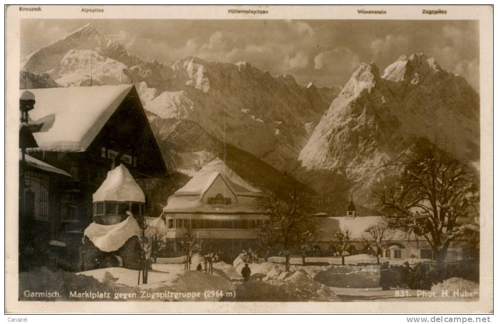 AK Garmisch, Marktplatz Gegen Zugspitzgruppe, Beschr, 1951, Huber 831 - Zugspitze