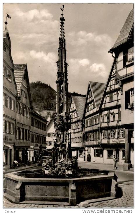 AK Urach, Marktbrunnen, Gel 1959 - Bad Urach