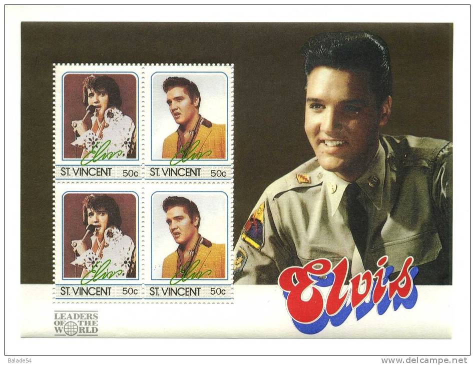 Bloc De 4 Timbres - ELVIS - Saint-Vincent (St. Vincent) Leaders Of The World (4 X 50c) - Cantantes