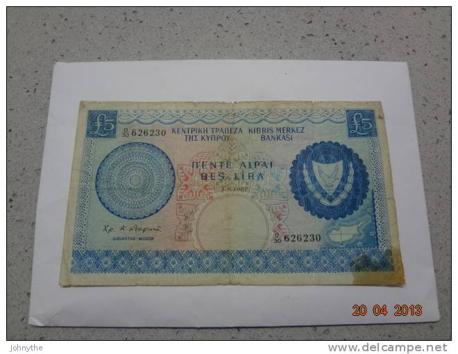 Cyprus 1967  5 Pounds (1.9.1967) Heavy Used - Cyprus