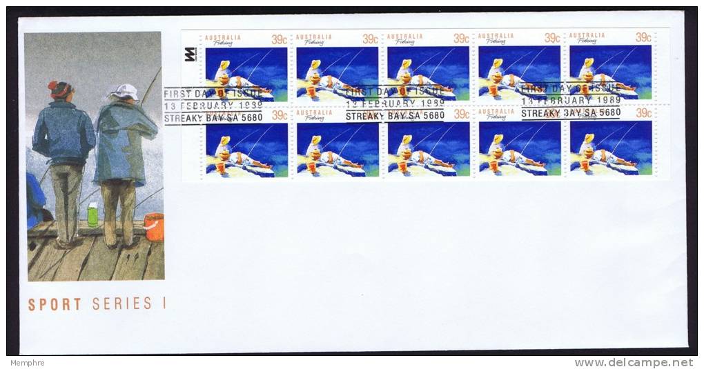 1989  Sports Series I  Fishing  Booklet Pane Of 10 Official FDC - FDC