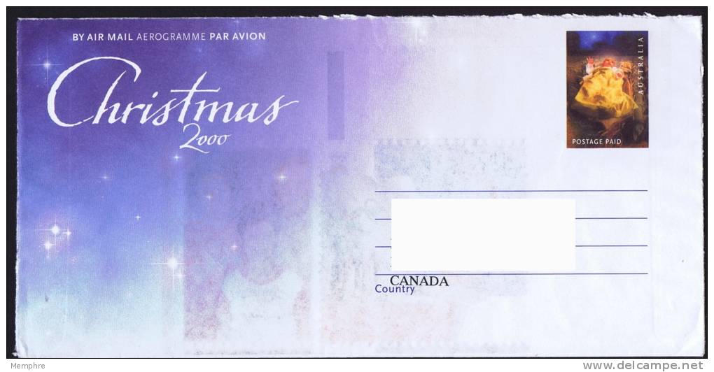 2000   Unrated    Christmas  Aerogramme   To Canada - Aerograms