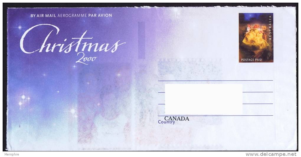 2000   Unrated    Christmas  Aerogramme   To Canada - Aérogrammes