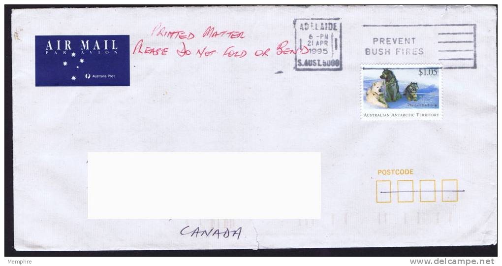 1995  Air Letter To Canada  $1.05 «Last Huskies» Dogs Single - Covers & Documents