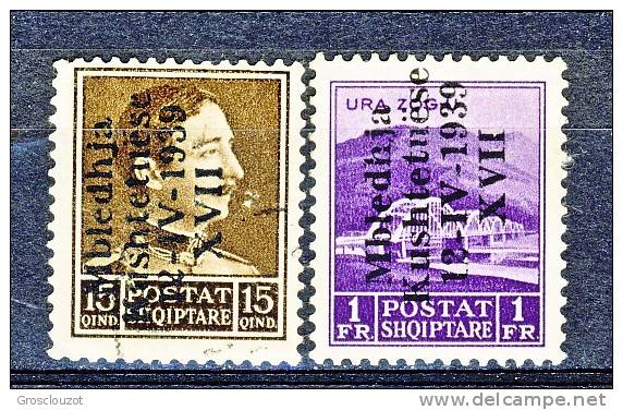 2a Guerra Mondiale, Occupazioni Italiane, Albania 1939 SS 1 N 5  Q. 15 Usato E N. 8 Fr 1 Violetto MNH. - Albanië