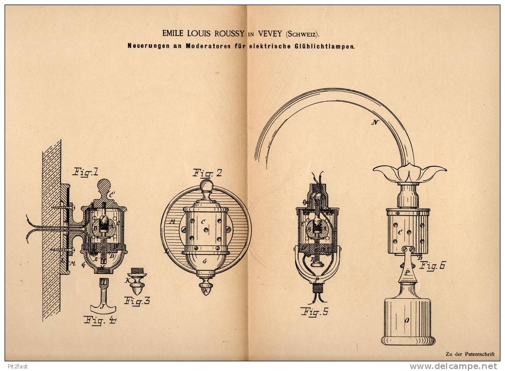 Original Patentschrift - E. Roussy In Vevey , Schweiz , 1885 , Regulator Für Lampen , Laternen , Laterne !!! - Luminaires & Lustres