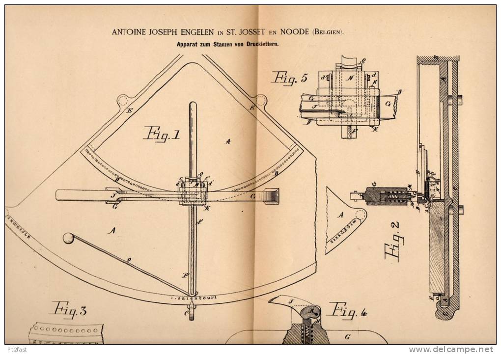 Original Patentschrift -A. Engelen In St. Josse Ten Noode ,1885,Apparat Für Druckletter , Letter , Druckerei , Buchdruck - Machines