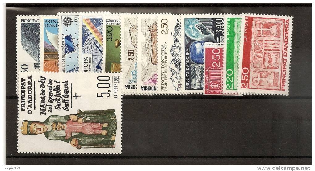 Andorre Année 1991 Complète ** Poste 400 à 412 + Carnet 4 (10 Timbres 409) - Années Complètes