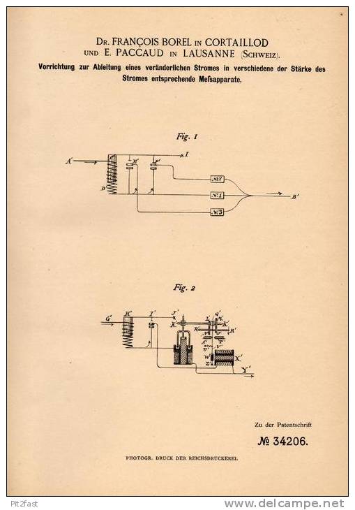 Original Patentschrift - Dr. F. Borel Und E. Paccaud In Cortaillod , 1885 , Meßapparat - Strom , Elektrik , Lausanne !!! - Cortaillod