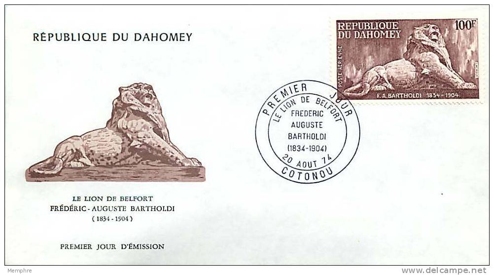 1974  F A Bartholdi, Lion De Belfort  Poste Aérienne FDC - Bénin – Dahomey (1960-...)