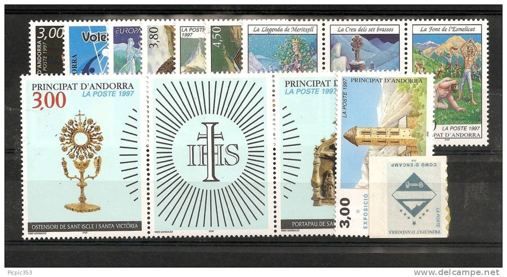 Andorre Année Complète 1997 ** Poste 484 à 496 Avec Carnet 7 - Années Complètes