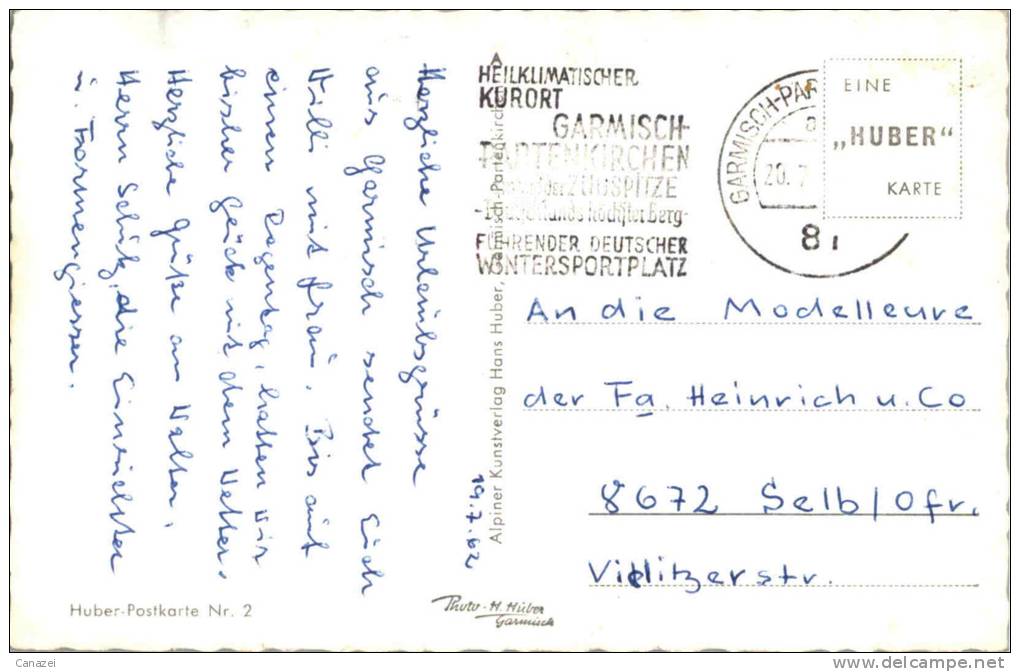 AK Garmisch-Partenkirchen, Floriansplate Gg Zugspitzgruppe, Gel 1962,Huber Nr. 2 - Zugspitze