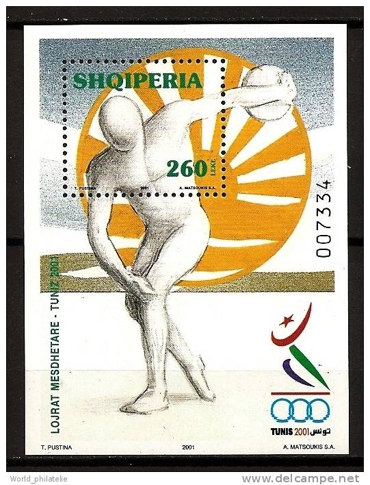 Albanie Shqiperia 2001 N° BF 104 ** Sport, Jeux Méditerrannéens, Tunis, Tunisie, Lancer De Disque, Athlétisme, Logo - Albanië