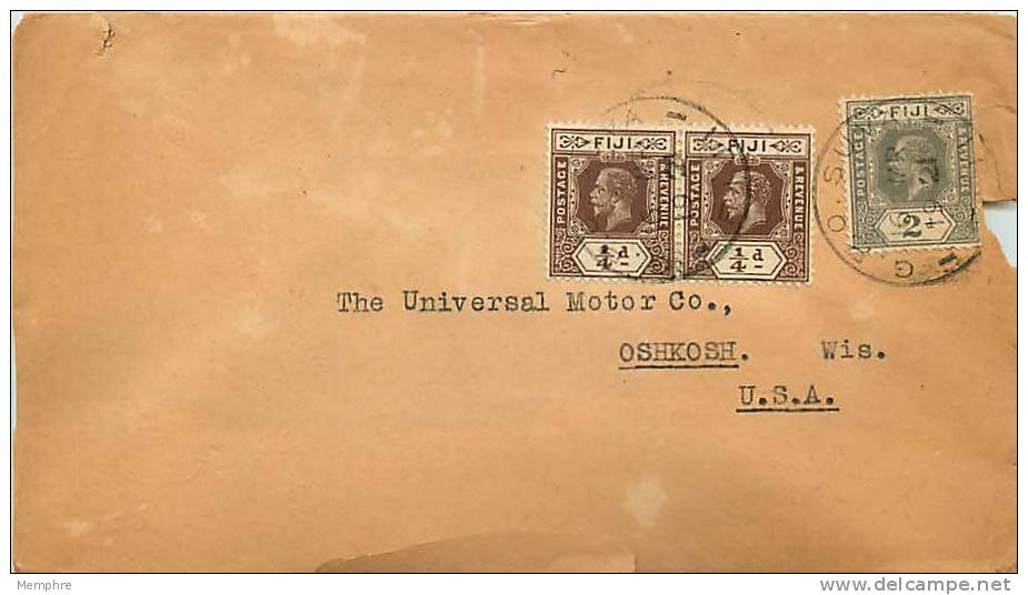 1921  Letter To USA  SG 125a X 2, 128 - Fidschi-Inseln (...-1970)